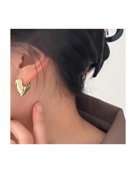 Kadın  Kalp Model Gold Küpe