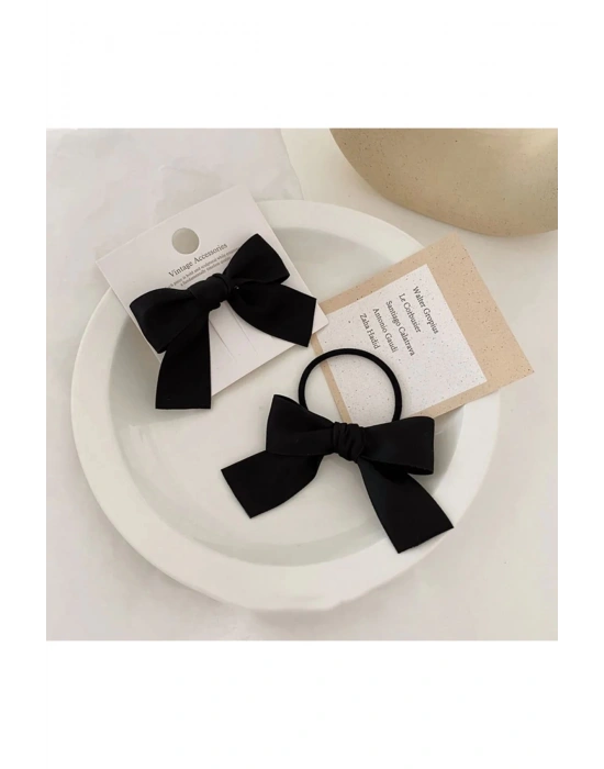 Lily Kız Çocuk İkili Saten Bağlama Tokası Lastik Toka