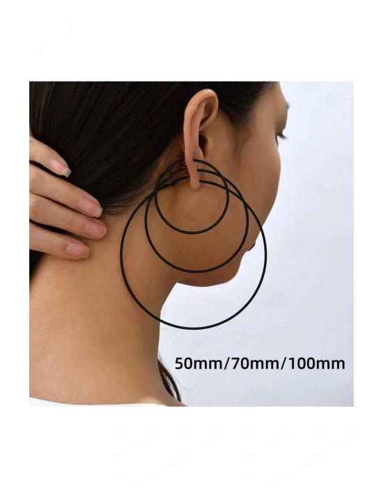 Vintage Üçlü Siyah Halka Küpe