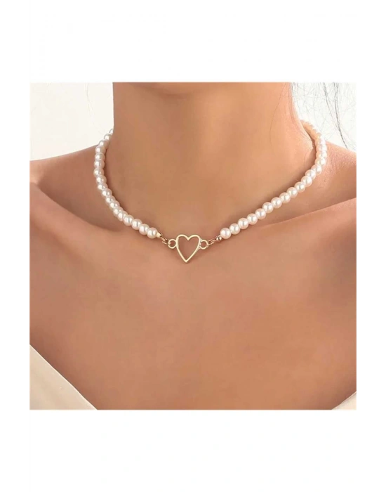 Vintage Kalp Detaylı İnci Kolye