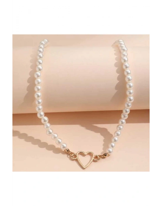 Vintage Kalp Detaylı İnci Kolye