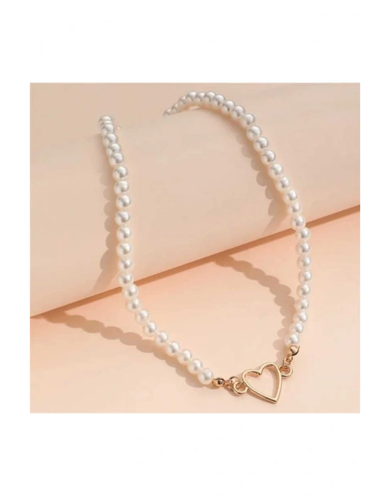 Vintage Kalp Detaylı İnci Kolye