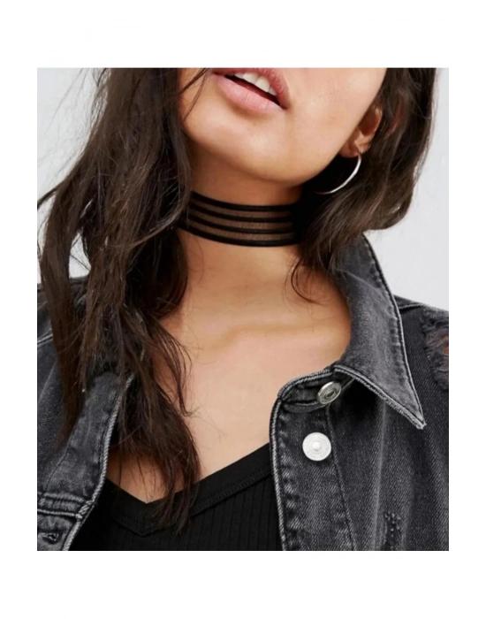 Vintage Çizgili Choker Kolye