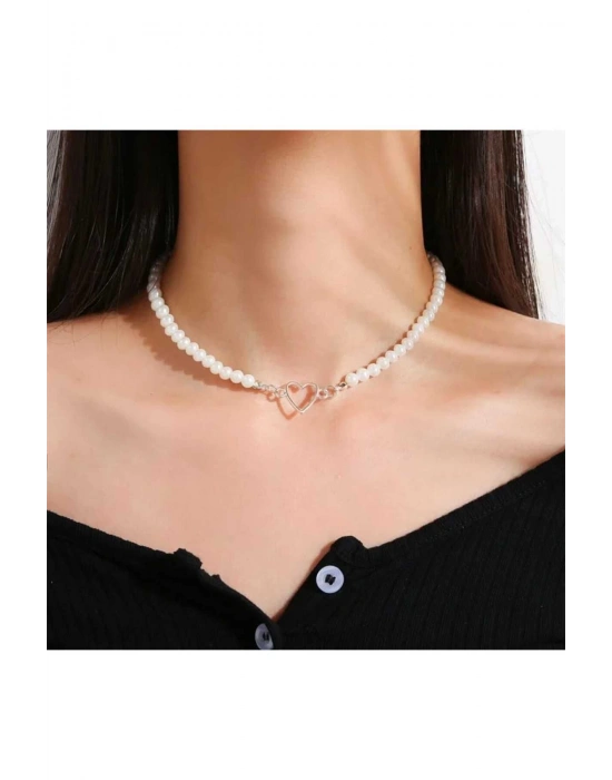 Vintage Kalp Detaylı İnci Kolye