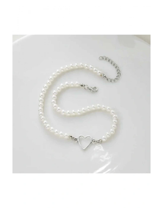 Vintage Kalp Detaylı İnci Kolye