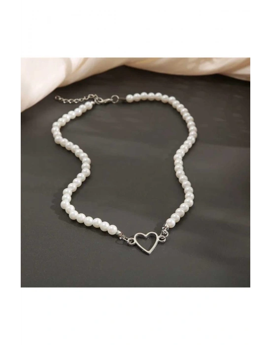 Vintage Kalp Detaylı İnci Kolye