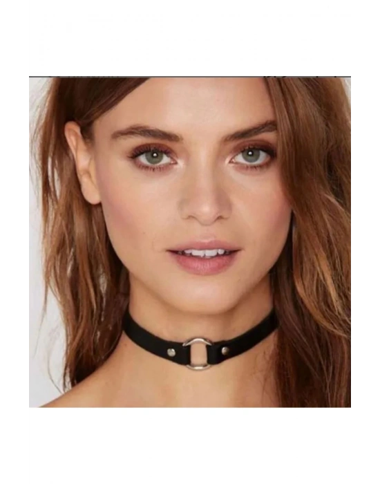 Vintage Halkalı Deri Choker Kolye