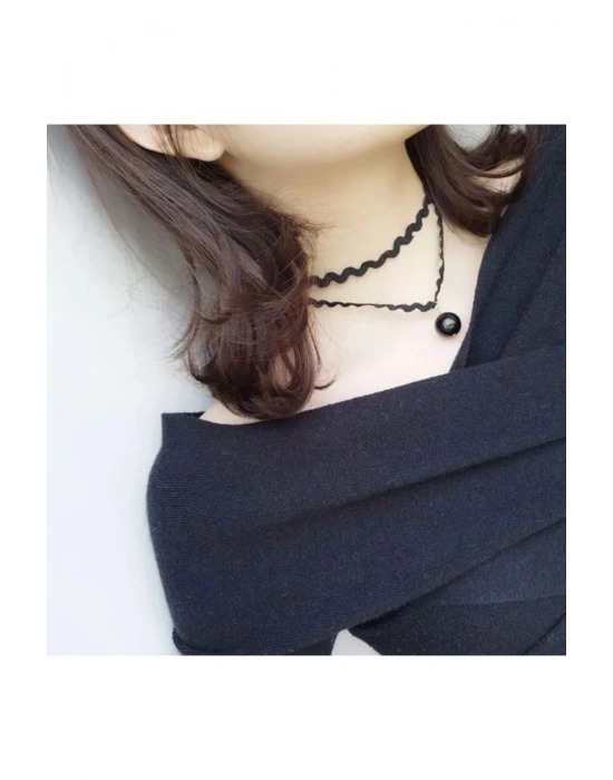 Vintage Boncuk Sallantılı Choker Kolye