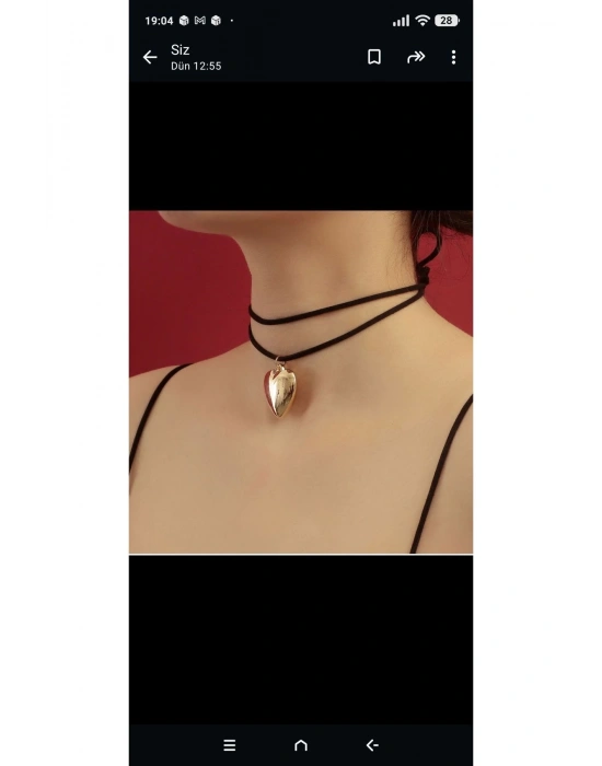 Vintage Çelik Kalp Figür Süet İpli Choker Kolye