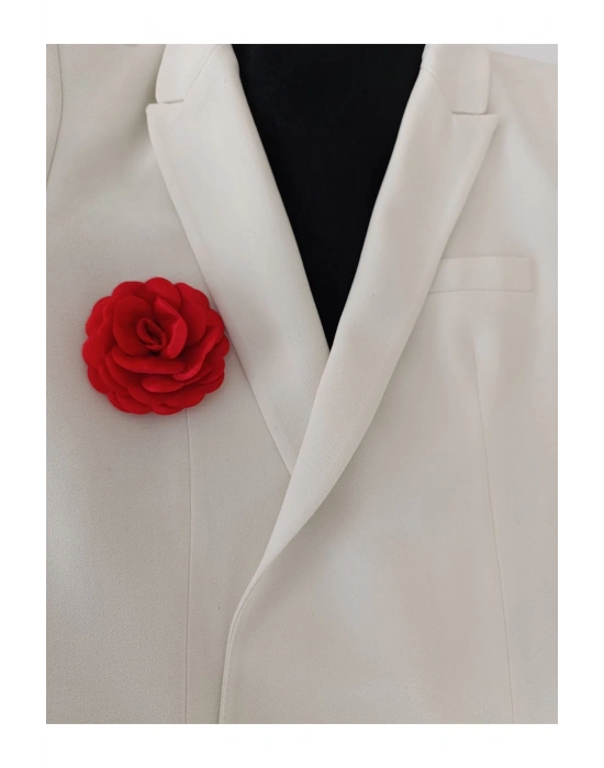 Vintage Kırmızı Saten Gül Broş Yaka İğnesi