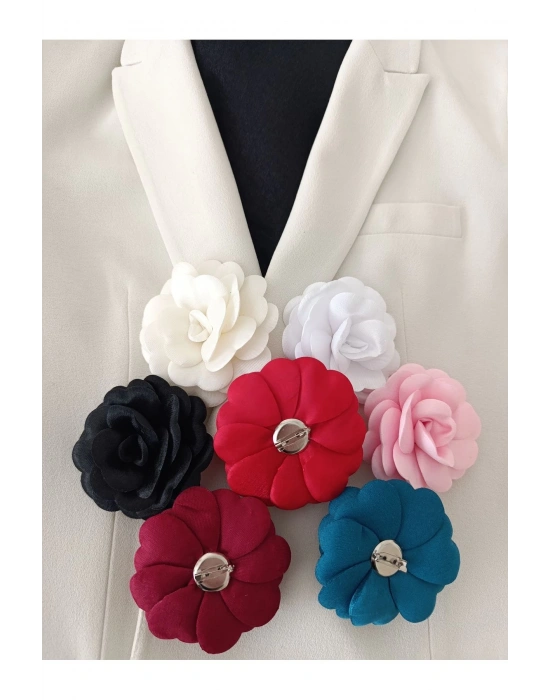 Vintage Kırmızı Saten Gül Broş Yaka İğnesi