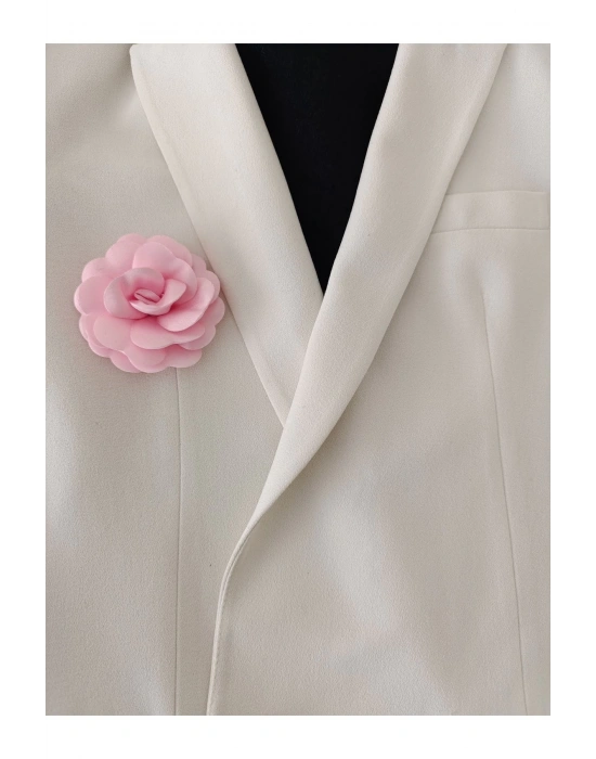Vintage Pembe Saten Gül Broş Yaka İğnesi