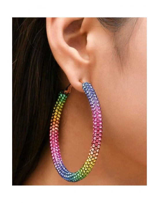 Vintage Taşlı Halka Küpe