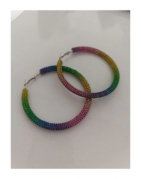 Vintage Taşlı Halka Küpe