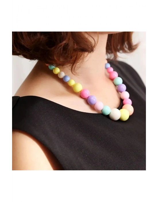 Vintage Rengarenk Boncuklu Kolye