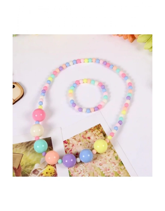 Lily Kız Çocuk Renkli Boncuklu Esnek Kolye Bileklik Seti