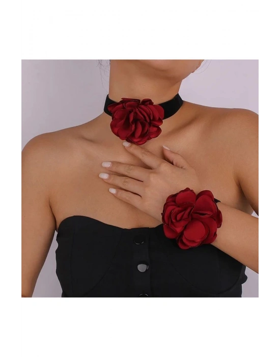 Vintage 8 Cm Gül Choker Ve Bileklik Seti