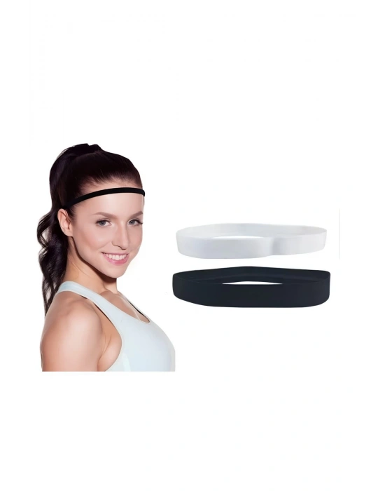 Silikonlu Kaymaz Sporcu Saç Bandı İki Adet Siyah-Beyaz