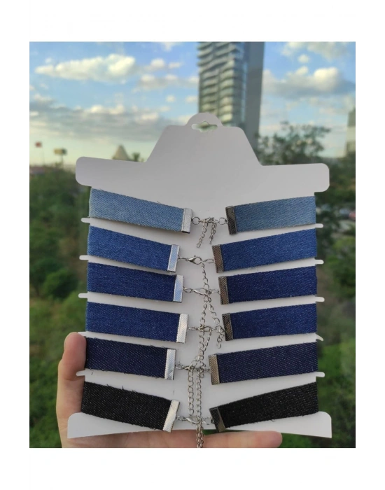 Vintage 6 Değişik Tonda Kot Choker Kolye Seti Jean Choker