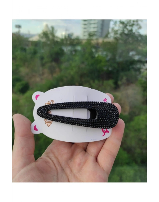 Vintage Maxi Boy Siyah Işıltılı Yan Toka