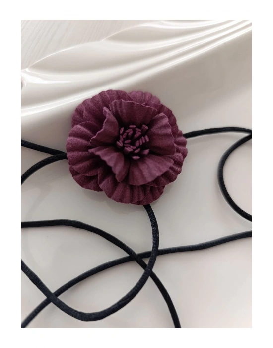 Vintage Bağcıklı Minimal Çiçek Choker Kolye İpli Çiçek Choker Kolye