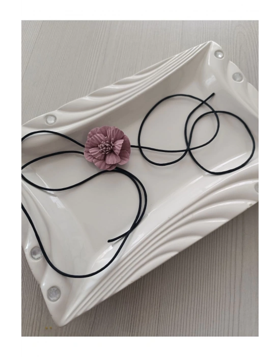Vintage Bağcıklı Minimal Çiçek Choker Kolye İpli Çiçek Choker Kolye