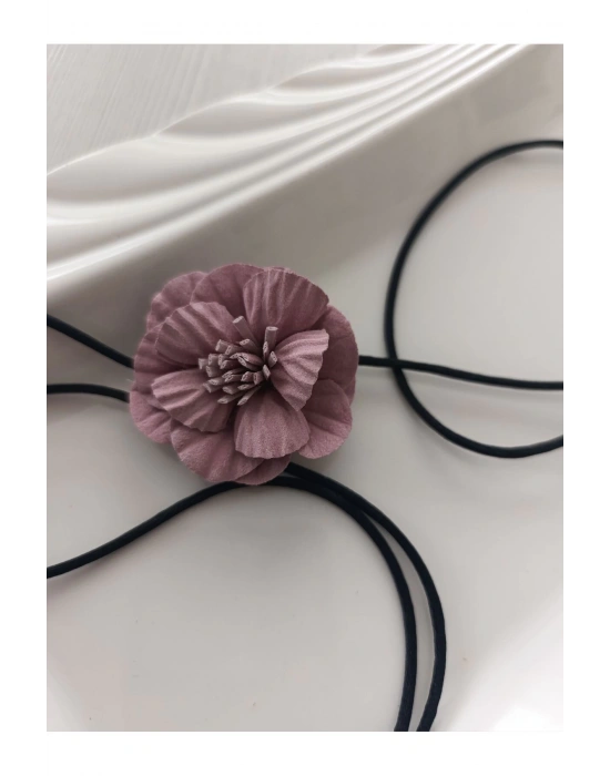 Vintage Bağcıklı Minimal Çiçek Choker Kolye İpli Çiçek Choker Kolye