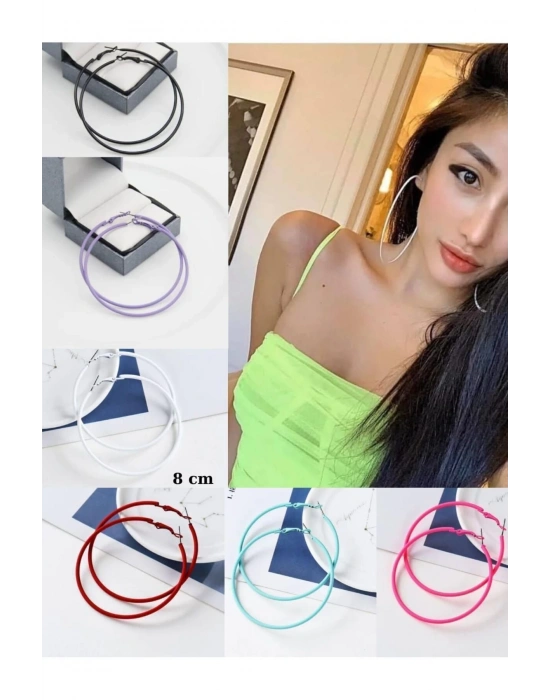 Vintage 6 Farklı Renkte Halka Küpe Çap 8 Cm Maxi Boy