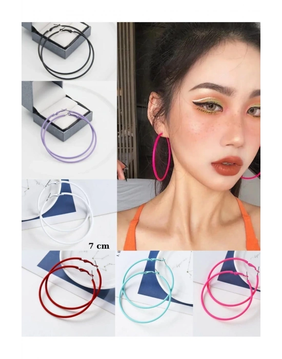 Vintage 6 Farklı Renkte Halka Küpe 7 Cm