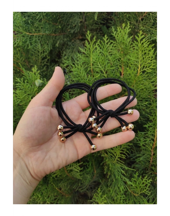 Vintage Bir Çift Gold Boncuklu Saç Lastik Tokası Bağlama Tokası