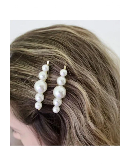 Vintage İkili İncili Yan Toka İncili Tel Toka