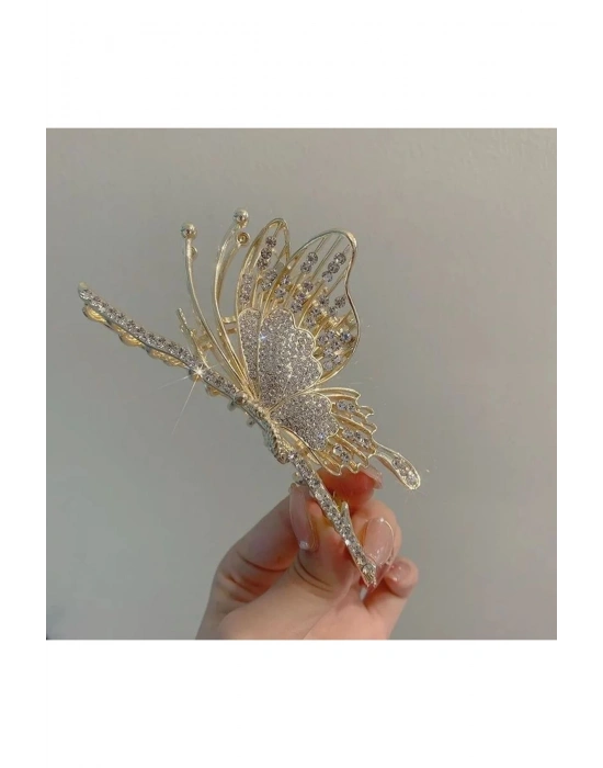 Vintage Taşlı Kelebek Metal Mandal Toka