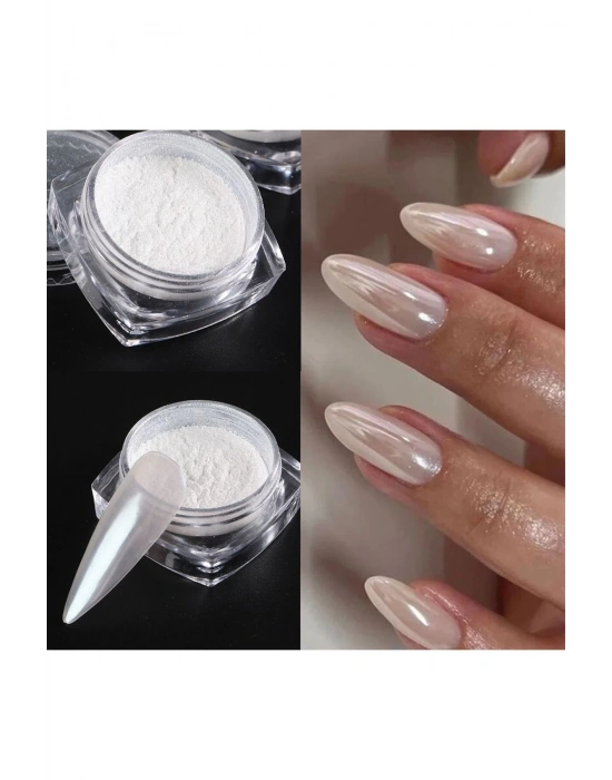 Tırnak Süsleme Glitter Beyaz İnci Tozu Manikür Tırnak Tozu Fırçalı