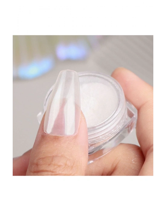 Tırnak Süsleme Glitter Beyaz İnci Tozu Manikür Tırnak Tozu Fırçalı