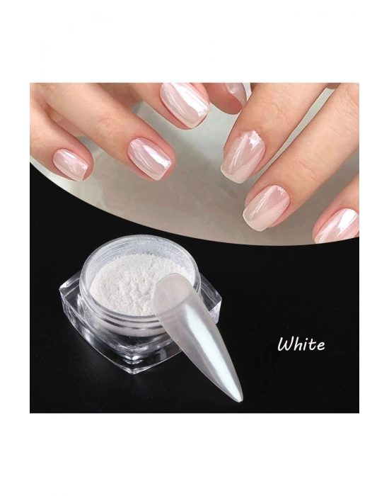 Tırnak Süsleme Glitter Beyaz İnci Tozu Manikür Tırnak Tozu Fırçalı