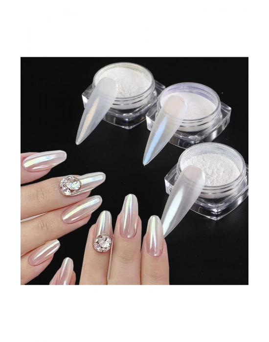 Tırnak Süsleme Glitter Beyaz İnci Tozu Manikür Tırnak Tozu Fırçalı