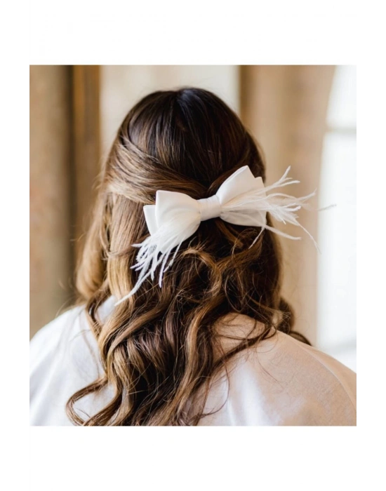 Vintage Tüylü Otomatik Klipsli Saten Toka