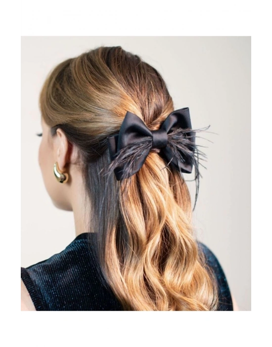 Vintage Tüylü Otomatik Klipsli Saten Toka