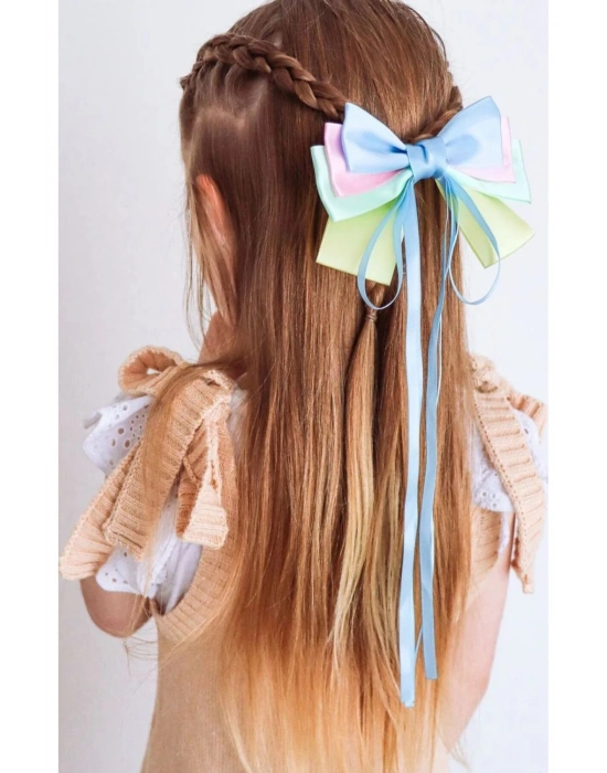 Lily Kız Çocuk Otomatik Klipsli Rengarenk Vivaldi Kurdele Toka Okul Tokası 23 Nisan Tokası