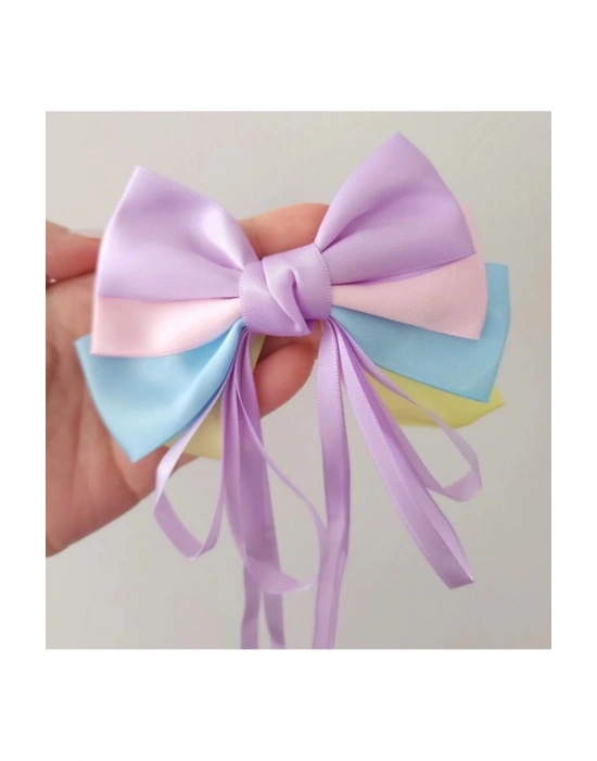 Lily Kız Çocuk Otomatik Klipsli Rengarenk Vivaldi Kurdele Toka Okul Tokası 23 Nisan Tokası