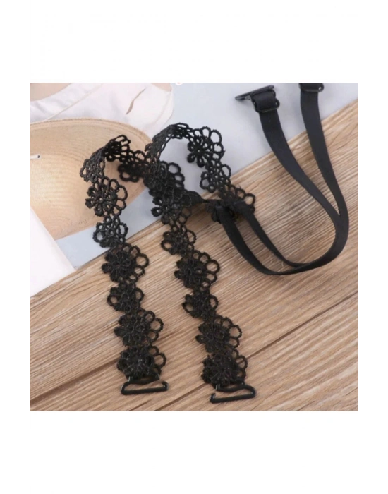 Vintage Siyah Dantelli Sütyen Askısı Gipürlü Sütyen Askısı