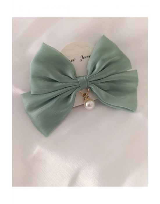 Vintage İnci Sallantılı Otomatik Klipsli Organze Toka