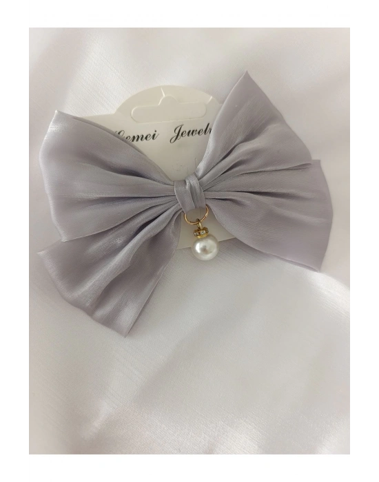 Vintage İnci Sallantılı Otomatik Klipsli Organze Toka