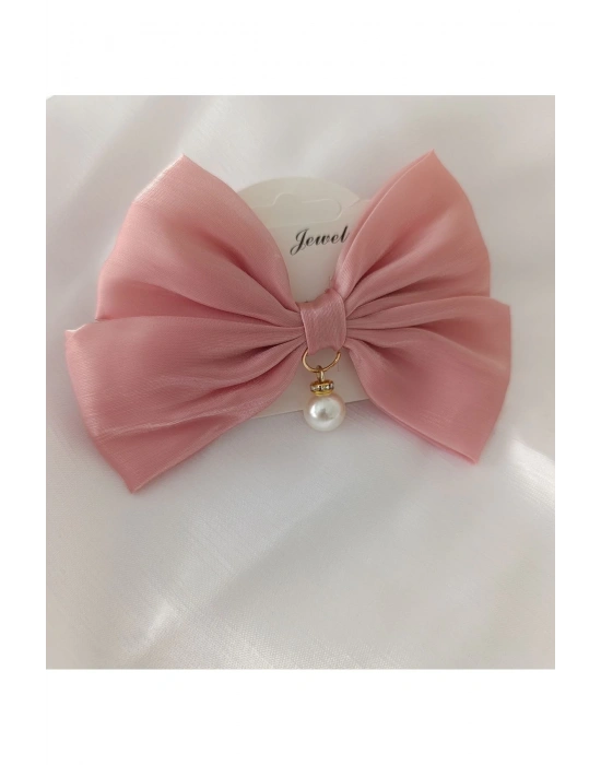 Vintage İnci Sallantılı Otomatik Klipsli Organze Toka