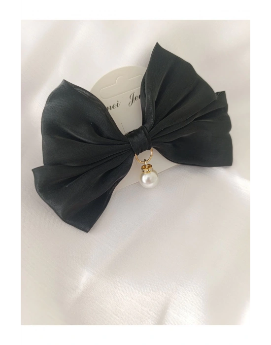 Vintage İnci Sallantılı Otomatik Klipsli Organze Toka