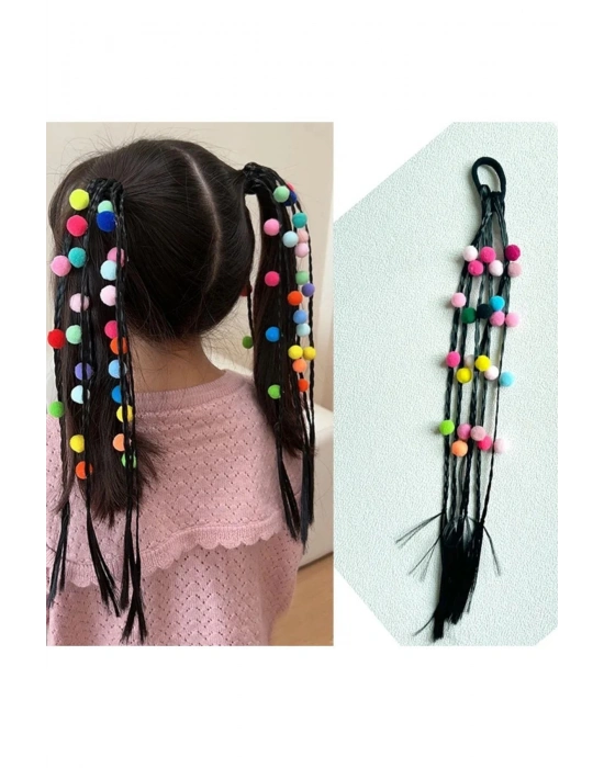 Ponponlu Örgü Saç Lastikli Örgü Toka