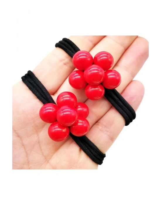 Lily Bir Çift Kırmızı Boncuklu Bağlama Tokası