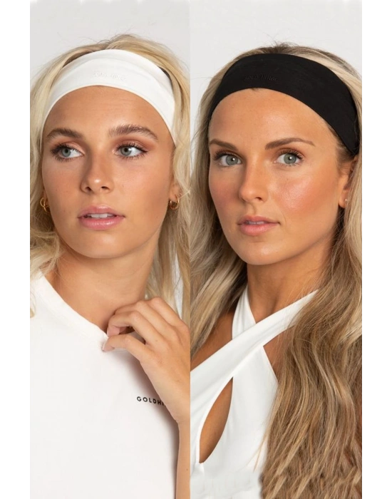 Kadın 2li Pamuklu Siyah-Beyaz Esnek Bandana Saç Bandı Seti