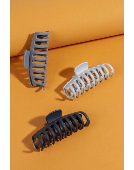 Kadın Gri 3’lü Xl Mandal Toka Seti