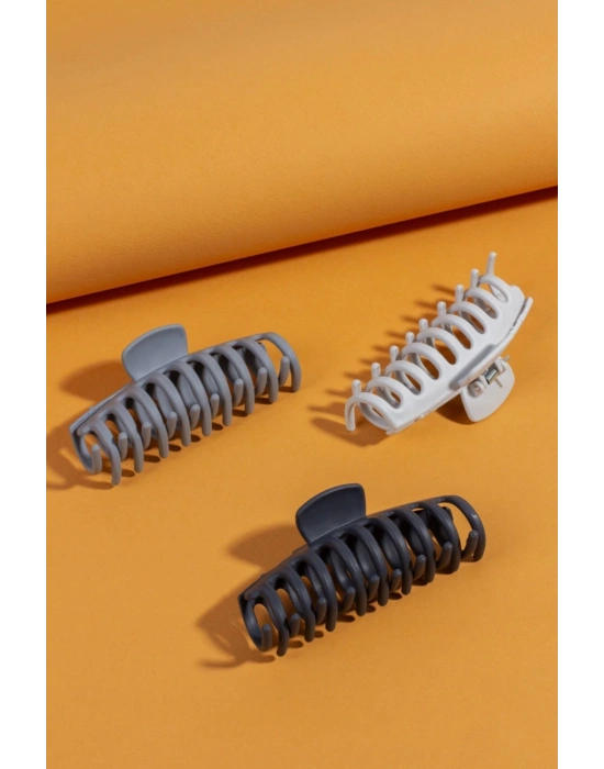 Kadın Gri 3’lü Xl Mandal Toka Seti